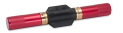 Interconnect shaft assembly wired: red end sections, black finned centralizer, and gold connecting rings