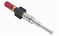 Spearpoint assembly GE: red and black body sections with gold rings, silver taper, and rounded spear tip