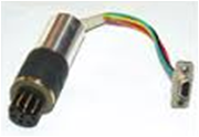Pulser pigtail: cylindrical metal and black housing with circular interface, multi-colored wire bundle to rectangular multi-pin connector