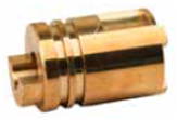 45 degree bulkhead retainer: brass stepped cylinder with O-ring grooves and slotted drive tab