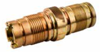 Intermodule end: brass fitting with castellated tip, hex collar, and threaded sections