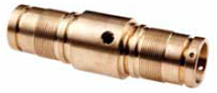 Pressure bulkhead: brass cylindrical housing with rectangular access slot and mounting holes